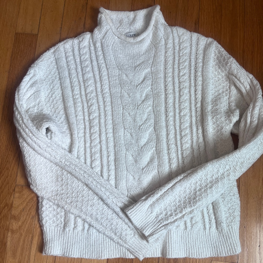 J. Crew Cream Cable-Knit roll-neck Sweater M
